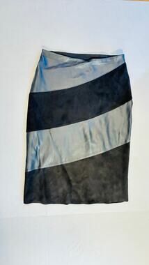 Sioni Milano Vintage faux leather suede colorblock black midi pencil skirt szM